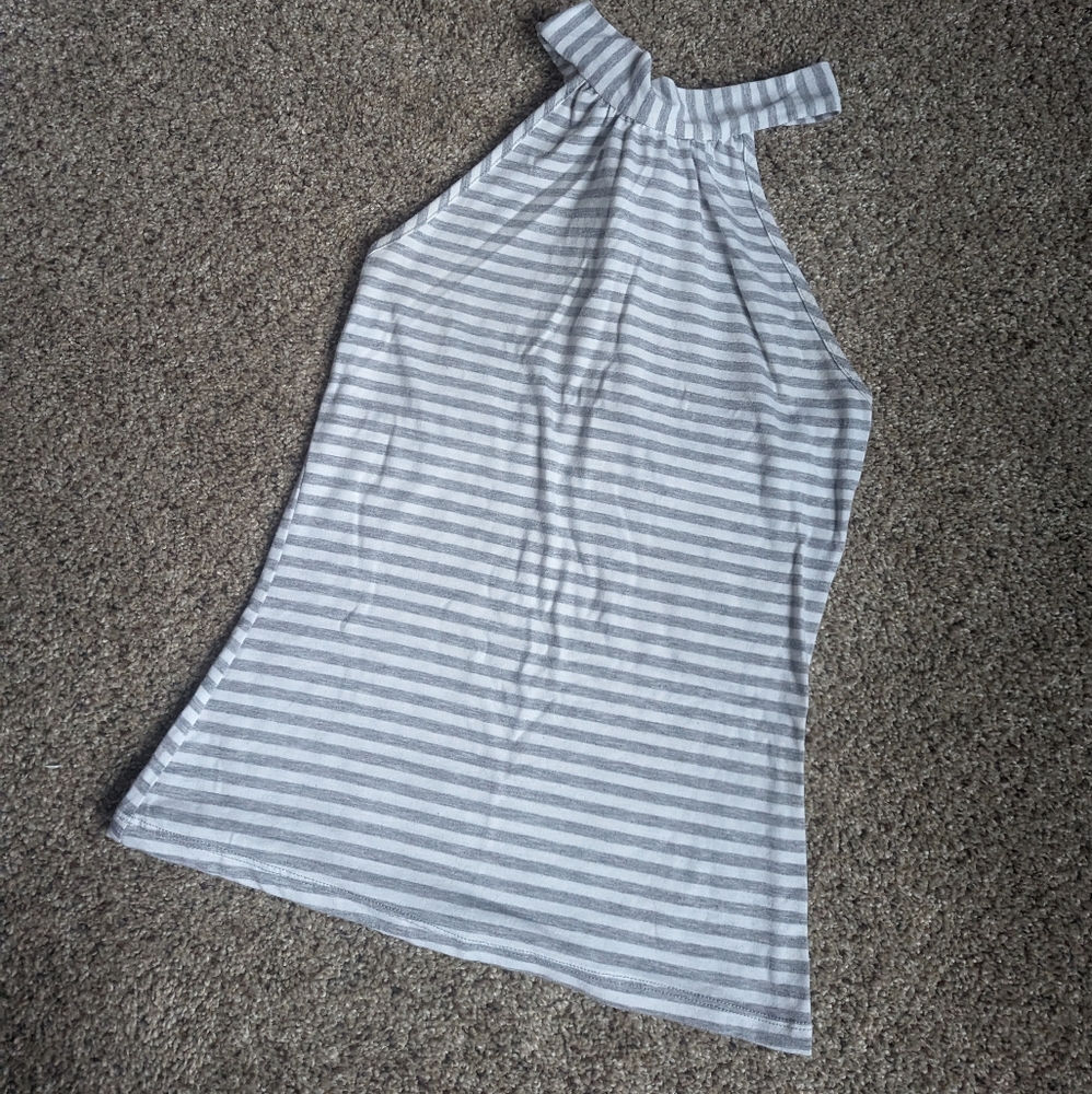 White and gray striped halter blouse